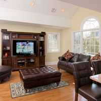 Dark leather living room